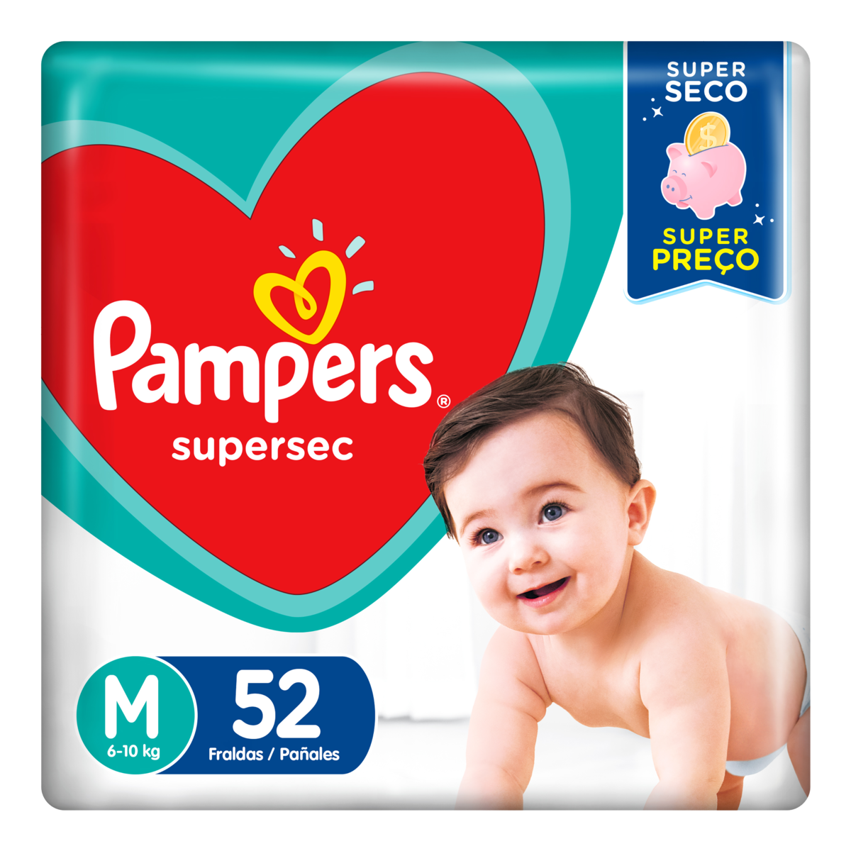 7500435132794 - FRALDA DESCARTÁVEL INFANTIL PAMPERS SUPERSEC M PACOTE 52 UNIDADES