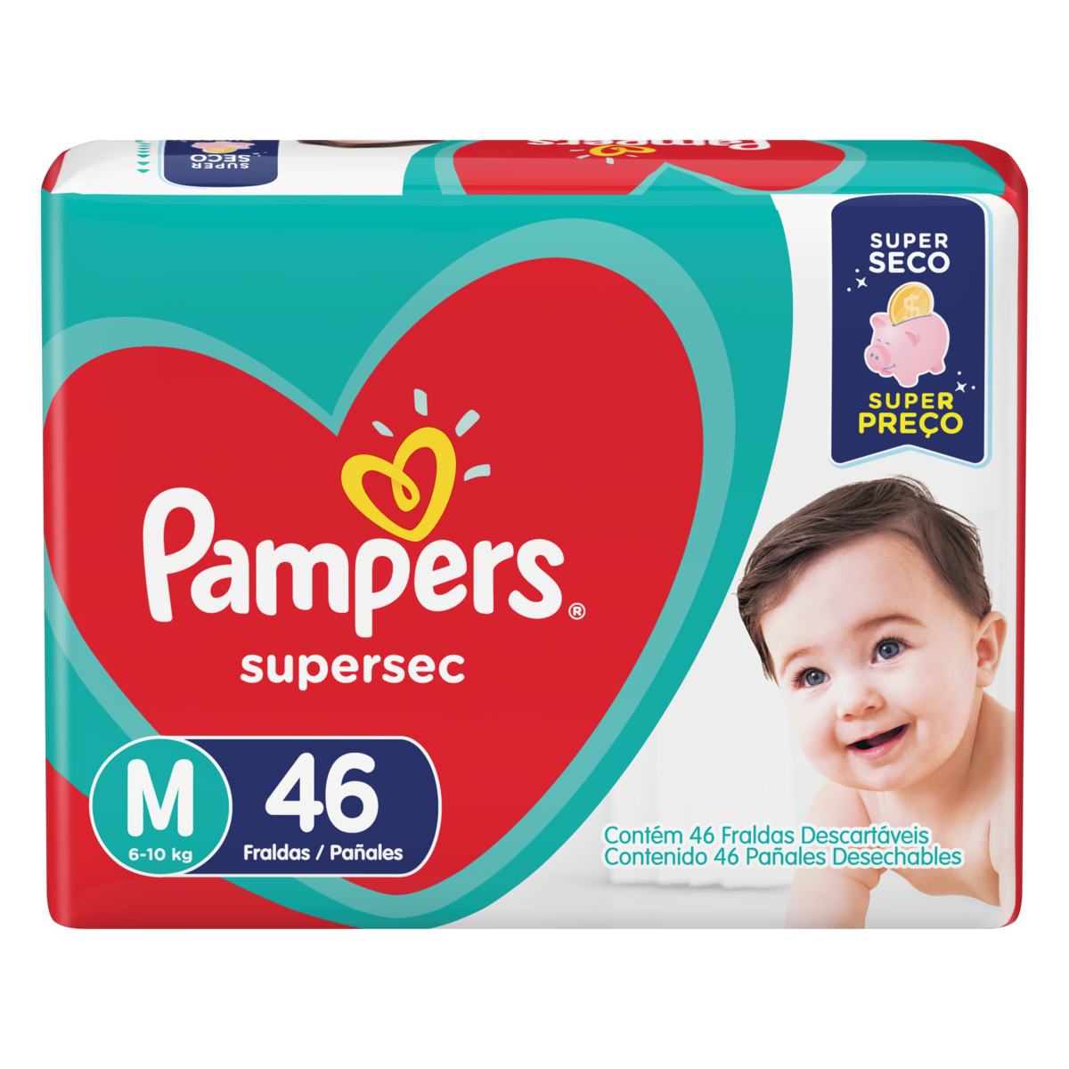7500435158343 - FRALDA DESCARTÁVEL INFANTIL PAMPERS SUPERSEC M PACOTE 46 UNIDADES