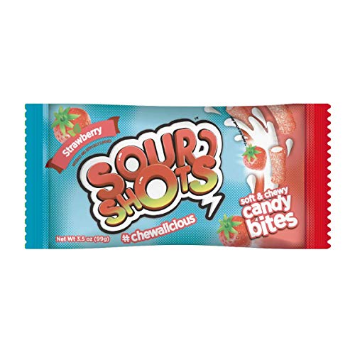7500463905131 - SOUR SHOTS BITES, SOFT AND CHEWY CANDY BITES SHARE PACK SWEET AND SOUR STRAWBERRY FLAVOR, INDIVIDUAL BAG WITH 3.5OZ/99GR EACH