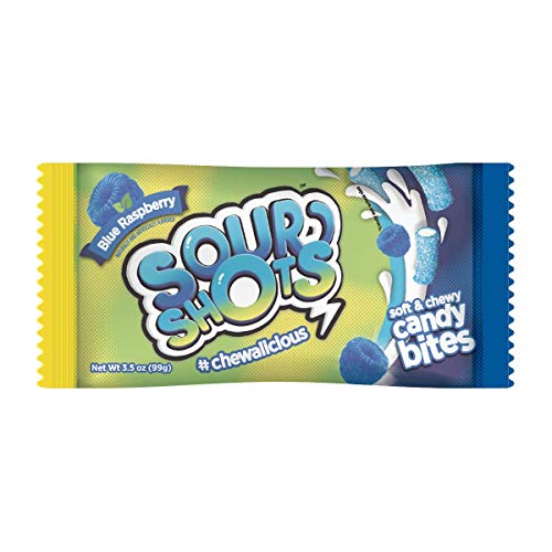 7500463905155 - SOUR SHOTS BITES, SOFT AND CHEWY CANDY BITES SHARE PACK SWEET AND SOUR BLUE RASPBERRY FLAVOR, INDIVIDUAL BAG WITH 3.5OZ/99GR EACH