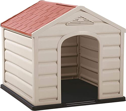 7500648010902 - YO PIDO PET DOG HOUSE 23X24X26.8IN WIDE PET HOUSE FOR MEDIUM AND SMALL PETS INDOOR AND OUTDOORS PLASTIC ,WITH AIR VENTS AND ELEVATED FLOOR , WHITE AND RED
