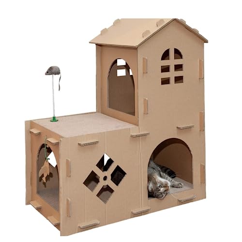 7500648015211 - POLIPETS CAT SCRATCHING HOUSE-SHAPED DOUBLE-STORY, SCRATCHING PAD MADE OF RECYCLABLE CORRUGATED CARDBOARD, CLAW SHARPENER TOY FOR CATS, SCRATCHING POST, CARDBOARD BROWN