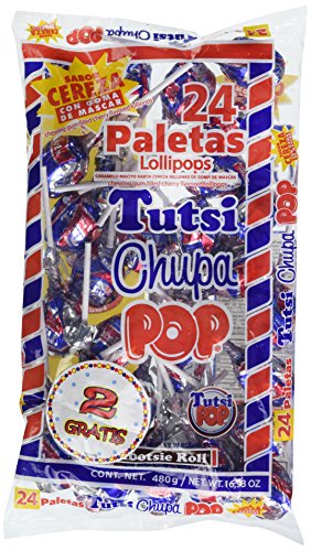 7501063500177 - TUTSI CHUPA POP CHERRY LOLLIPOPS, PALETAS SABOR CEREZA CON GOMA DE MASCAR, 50 COUNT BAG