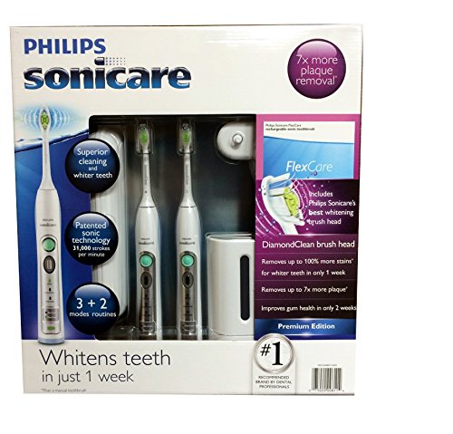 0075020008114 - PHILIPS SONICARE FLEXCARE RECHARGEABLE SONIC TOOTHBRUSH PREMIUM EDITION 2 PACK BUNDLE (2 FLEXCARE HANDLES, 2 DIAMOND CLEAN STANDARD BRUSH HEADS, 1 COMPACT TRAVEL CHARGER, 2 HYGIENIC TRAVEL CAPS, 2 HARD TRAVEL CASES, 1 UV SANITIZER)