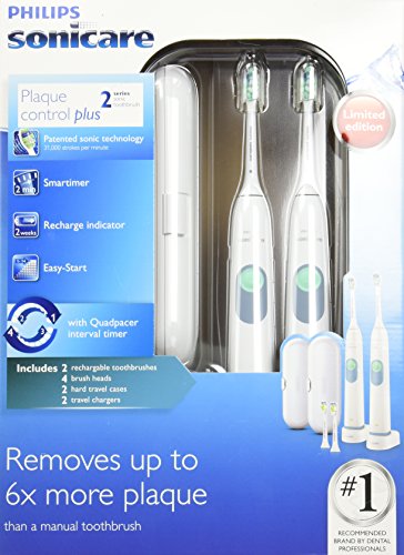 0075020045614 - PHILIPS SONICARE PLAQUE CONTROL PLUS RECHARGEABLE TOOTHBRUSH HX6254/81 TWIN PACK (2 RECHARGEABLE TOOTHBRUSHES, 4 BRUSH HEADS, 2 TRAVEL CASES, AND 2 CHARGERS)