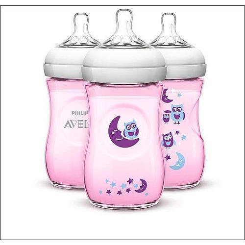 0075020053466 - PHILIPS AVENT BPA FREE NATURAL 9 OUNCE 3 PACK BOTTLES - FOREST/OWLS PINK