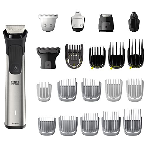 0075020103123 - PHILIPS NORELCO MULTI GROOMER 23 PIECE MENS GROOMING KIT, TRIMMER FOR BEARD, HEAD, BODY, AND FACE - STAINLESS STEEL PRECISION. NO BLADE OIL NEEDED. MG9520/50