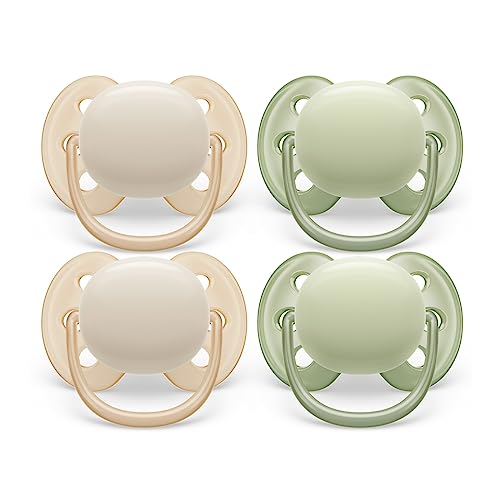 0075020103727 - PHILIPS AVENT ULTRA SOFT PACIFIER - 4 X SOFT AND FLEXIBLE BABY PACIFIERS FOR BABIES AGED 0-6 MONTHS, BPA FREE WITH STERILIZER CARRY CASE, SCF091/23
