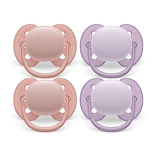 0075020103734 - PHILIPS AVENT ULTRA SOFT PACIFIER - 4 X SOFT AND FLEXIBLE BABY PACIFIERS FOR BABIES AGED 0-6 MONTHS, BPA FREE WITH STERILIZER CARRY CASE, SCF091/25