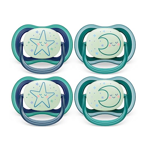 0075020104304 - PHILIPS AVENT ULTRA AIR PACIFIER - 4 X LIGHT, BREATHABLE GLOW-IN-THE-DARK BABY PACIFIERS FOR BABIES AGED 6-18 MONTHS, BPA FREE WITH STERILIZER CARRY CASE, SCF376/08