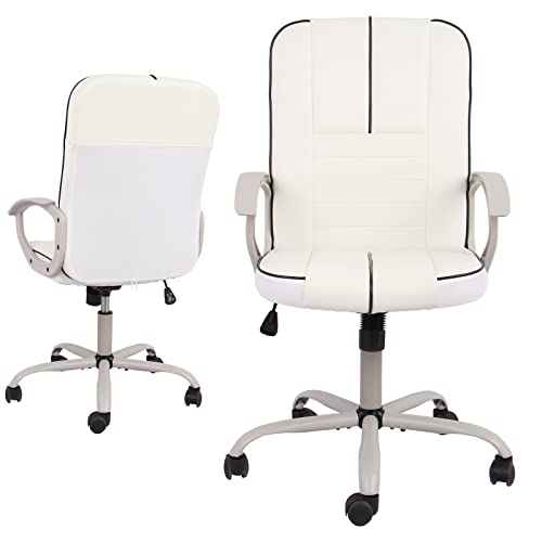 0750739480344 - COMPUTER OFFICE CHAIR, ERGONOMIC DESK CHAIR MID BACK EXECUTIVE CHAIR PU LEATHER HOME OFFICE DESK CHAIR SWIVEL ROLLING TASK CHAIR FOR OFFICE & HOME OFFICE (WHITE, MODERN)