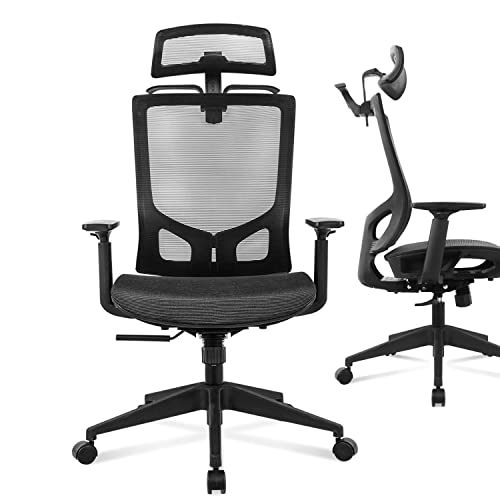 0750739590470 - ZUNMOS ERGONOMIC, HIGH BACK BREATHABLE MESH DESK ROLLING SWIVEL COMPUTER TASK HOME OFFICE CHAIRS WITH 3D ADJUSTABLE HEADREST LUMBAR SUPPORT ARMREST, BLACK