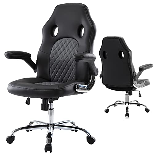 0750739623925 - OFFICE CHAIR, ERGONOMIC COMPUTER GAMING CHAIR PU LEATHER COMFORTABLE SWIVEL TASK HOME OFFICE DESK CHAIR HIGH BACK WITH ADJUSTABLE PADDED ARMRESTS, GREY