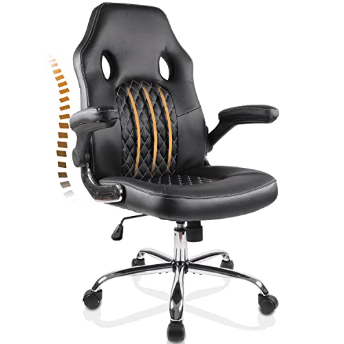 0750739633467 - COMPUTER OFFICE CHAIR, EXECUTIVE PU LEATHER OFFICE CHAIR, HIGH BACK ADJUSTABLE HOME DESK CHAIR, SWIVEL PC TASK CHAIR WITH FLIP-UP ARMRESTS