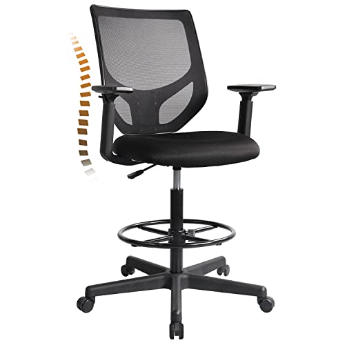 0750739633528 - DRAFTING CHAIR, TALL OFFICE CHAIR ERGONOMIC MESH OFFICE CHAIR STANDING DESK CHAIR WITH ADJUSTABLE FOOT RING AND ARMRESTS (MODERN, BLACK)