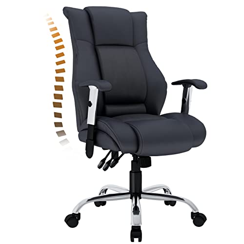 0750739633559 - OFFICE CHAIR, HOME DESK CHAIR THICK SEAT CUSHION BONDED LEATHER CHAIR ADJUSTABLE BACKREST HEIGHT ARMREST EXECUTIVE CHAIR WITH ROCKING MODE COMPUTER CHAIR