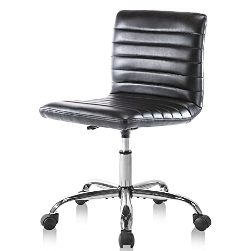 0750739842623 - HOME OFFICE DESK CHAIR, MODERN ADJUSTABLE LOW BACK ROLLING CHAIR STRIPED PU LEATHER PADDED CHAIR ARMLESS CUTE CHAIR WITH WHEELS FOR BEDROOM, CLASSROOM, AND VANITY ROOM (BLACK)
