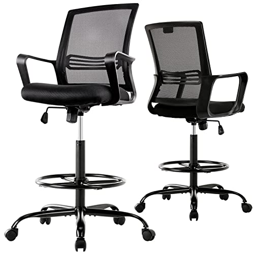 0750739842777 - EDX TALL OFFICE CHAIR, DRAFTING CHAIR STANDING DESK CHAIR WITH ADJUSTABLE HEIGHT AND FOOT-RING DRAFTING STOOL COUNTER HEIGHT OFFICE CHAIRS