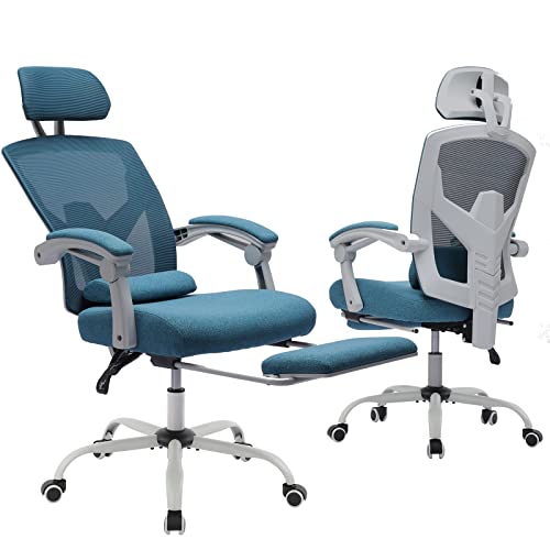 0750739843316 - ERGONOMIC OFFICE CHAIR, RECLINING HIGH BACK MESH CHAIR, COMPUTER DESK CHAIR, SWIVEL ROLLING HOME TASK CHAIR WITH LUMBAR SUPPORT PILLOW, ADJUSTABLE HEADREST, RETRACTABLE FOOTREST AND PADDED ARMRESTS