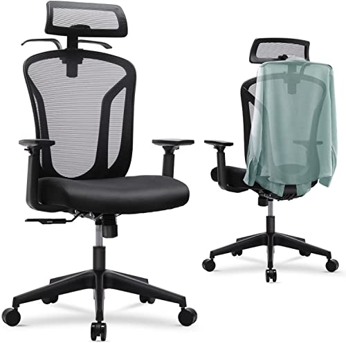 0750739843378 - OFFICE CHAIR, HIGH BACK MESH CHAIR ERGONOMIC HOME DESK CHAIR ADJUSTABLE HEADREST, AND ARMREST EXECUTIVE COMPUTER CHAIR WITH HANGER AND SOFT FOAM SEAT CUSHION LUMBAR SUPPORT, BLACK