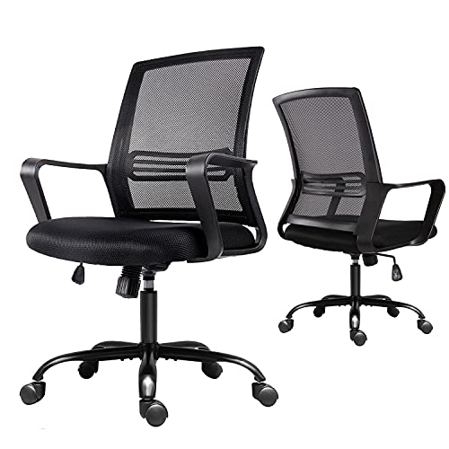0750739843613 - OFFICE CHAIR, ERGONOMIC MID BACK DESK CHAIR WITH LUMBAR SUPPORT, ADJUSTABLE SWIVEL MESH COMPUTER CHAIR WITH ARMRESTS FOR HOME, OFFICE, BLACK