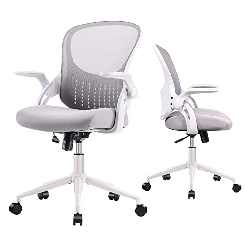 0750739843798 - HOME OFFICE CHAIR, MID BACK MESH COMPUTER CHAIR, ERGONOMIC DESK CHAIR, HEIGHT ADJUSTABLE ROLLING SWIVEL TASK CHAIR WITH FLIP-UP ARMRESTS AND LUMBAR SUPPORT, GRAY