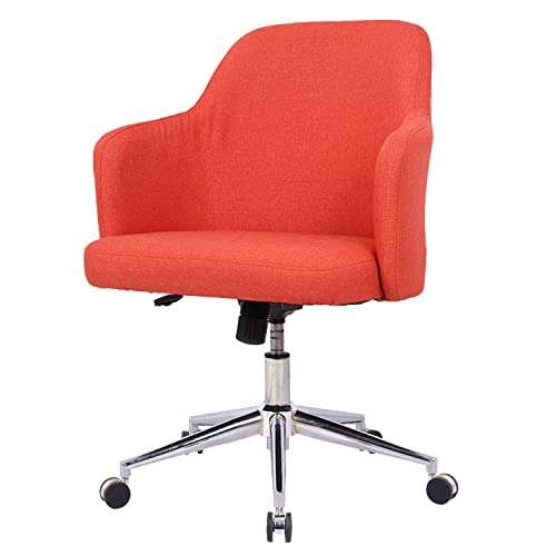 0750739844399 - EDX HOME OFFICE ACCENT, ERGONOMIC MODERN DESK, UPHOLSTERED MID BACK FABRIC COMPUTER TASK, CUTE SWIVEL ROLLING CHAIR WITH ARMRESTS FOR LIVING, STUDY ROOM, AND BEDROOM, RED