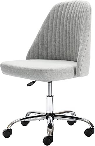 0750739844993 - HOME OFFICE DESK CHAIR, MODERN ADJUSTABLE LOW BACK ROLLING CHAIR TWILL FABRIC UPHOLSTERED CHAIR ARMLESS CUTE CHAIR WITH WHEELS FOR BEDROOM, CLASSROOM, AND VANITY ROOM (SILVER)