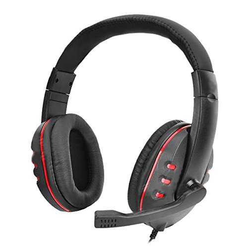 0750810785252 - GAMING HEADSET HEADPHONES W/ MICROPHONE / VOICE CONTROL FOR PS4 - BLACK + RED (3.5MM PLUG / 120CM)