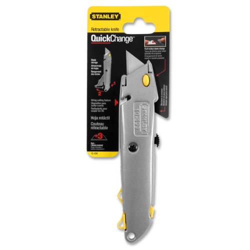 0750869667868 - STANLEY 10-499 QUICK-CHANGE UTILITY KNIFE WITH RETRACTABLE BLADE AND TWINE CUTTER, SILVER