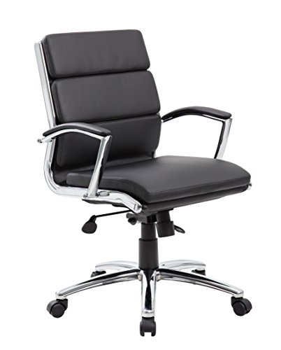 0751118947694 - BOSS OFFICE PRODUCTS B9476-BK EXECUTIVE MID BACK CARESSOFTPLUS CHAIR WITH METAL CHROME FINISH IN BLACK