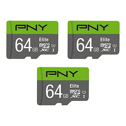 0751492659855 - PNY 64GB ELITE CLASS 10 U1 MICROSDHC FLASH MEMORY CARD 3-PACK - 100MB/S, CLASS 10, U1, FULL HD, UHS-I, MICRO SD
