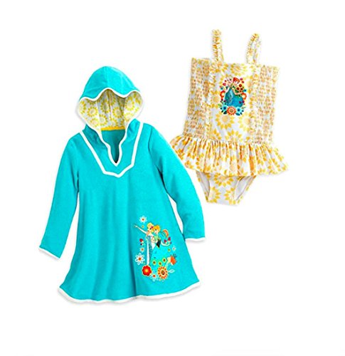 0751499261570 - DISNEY STORE LITTLE GIRLS' FROZEN GLITTER ACCENTS SWIMSUIT AND COVER-UP, SIZE 7/8