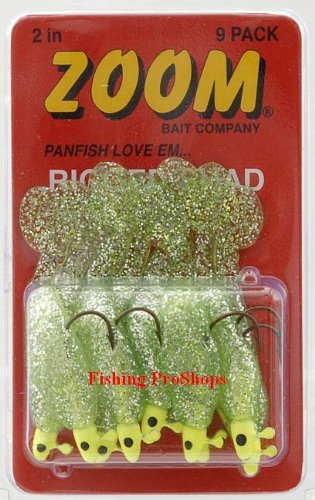 0751981800256 - ZOOM 2 CHARTREUSE PADDLE TAIL GRUBS - 9 PACK 1/16 OZ. W/JIG HEAD