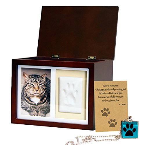 0752423129935 - PET MEMORIAL BOX URN WITH CLAY PAW IMPRESSION KIT, POEM AND PAW PRINT REMEMBRANCE NECKLACE