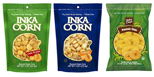 0752454682423 - INKA CORN AND INKA CHIPS NATURAL SNACKS 3 FLAVOR 6 BAG VARIETY BUNDLE: CHILE PICANTE ROASTED GIANT CORN, ORIGINAL ROASTED GIANT CORN, AND ORIGINAL PLANTAIN CHIPS, 4 OZ. EA. (6 BAGS TOTAL)