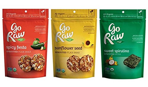 0752454682799 - GO RAW ORGANIC GLUTEN-FREE VEGAN SPROUTED BITES AND SNAX 3 FLAVOR VARIETY BUNDLE: SPICY FIESTA FLAX SNAX, SUNFLOWER SEED FLAX SNAX, AND SWEET SPIRULINA BITES, 3 OZ. EA. (3 BAGS TOTAL)
