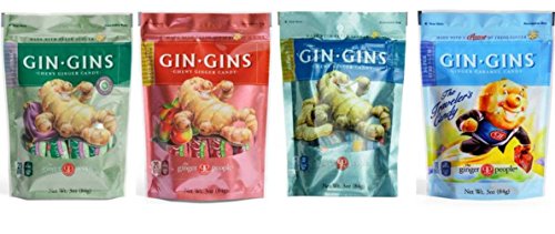 0752454683116 - GIN GINS GLUTEN FREE VEGAN GINGER CANDY 4 FLAVOR VARIETY BUNDLE: GIN GINS ORIGINAL, GIN GINS SPICY APPLE, GIN GINS PEANUT, AND GIN GINS SUPER STRENGTH, 3 OZ. EA.