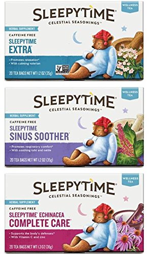 0752454684175 - CELESTIAL SEASONINGS WELLNESS CAFFEINE FREE HERBAL TEA 3 FLAVOR VARIETY BUNDLE, 1 EACH: SLEEPYTIME EXTRA TEA, SLEEPYTIME ECHINACEA COMPLETE CARE TEA, SLEEPYTIME SINUS SOOTHER TEA (20 COUNT EA.)