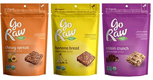 0752454685165 - GO RAW ORGANIC GLUTEN-FREE VEGAN SPROUTED BITES 3 FLAVOR VARIETY BUNDLE: CHEWY APRICOT, BANANA BREAD, AND RAISIN CRUNCH, 3 OZ. EA. (3 BAGS)