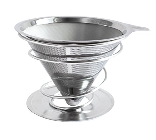 0752584700011 - OISHII POUR OVER COFFEE DRIPPER AND REUSABLE BREWER - STAINLESS STEEL FILTER WITH UNIQUE SPIRAL BASE