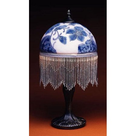 0752593080173 - 20.5 INCH DECORATIVE STANDING LAMP WITH BLUE FLOWERS AND HANGING BEADS