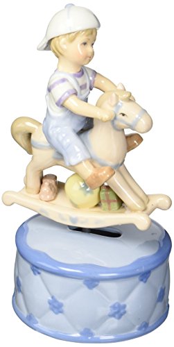0752593800504 - COSMOS 80050 FINE PORCELAIN BOY WITH ROCKING HORSE MUSICAL FIGURINE, 7-1/8-INCH