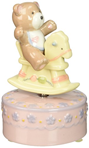 0752593801044 - COSMOS 80104 FINE PORCELAIN ROCKING HORSE WITH BEAR MUSICAL FIGURINE, 4-3/4-INCH, PINK