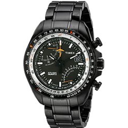 0753048447374 - TIMEX MEN'S T2P103DH BLACK ION-PLATED STAINLESS STEEL INTELLIGENT QUARTZ AVIATOR FLY-BACK WATCH