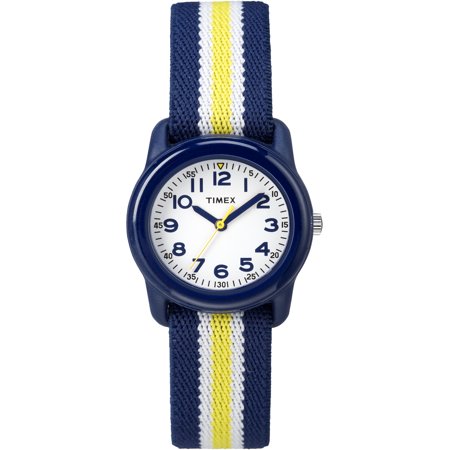 0753048597390 - TIMEX KIDS' TW7C058009J QA BLUE STAINLESS STEEL WATCH WITH BLUE STRIPED BAND