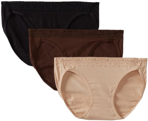 0075338742960 - HANES WOMEN'S COMFORTSOFT COTTON STRETCH BIKINI WITH LACE PANTY, ASSORTED, SIZE 6 (PACK OF 3)