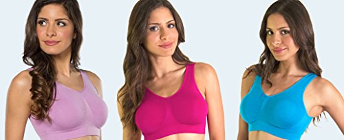 0753447608420 - GENIE BRA 3-PACK--LAVENDER&HOT PINK&BLUE, WITH REMOVABLE PADS, MEDIUM