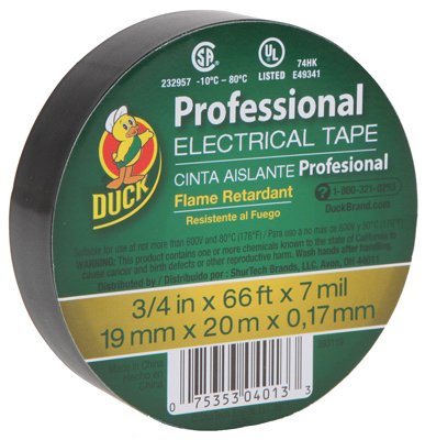 0075353040133 - DUCK BRAND 393119 PROFESSIONAL ELECTRICAL TAPE, 0.75-INCH BY 66-FEET, SINGLE ROLL, BLACK