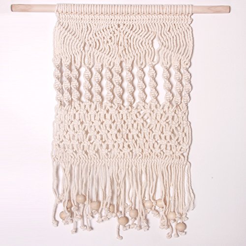 0753610591740 - COTTON MACRAME WITH WOOD BEADS WALL HANGING HANDMADE HOME ART DECOR DS03-3